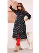 Viscose Muslin Navy Blue Casual Wear Printed Readymade Kurti